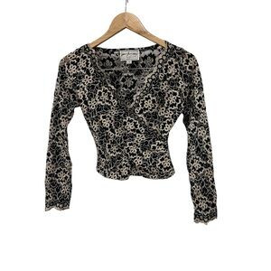 Vintage Ann Ferriday Black Gold Lace Crop Top OS
